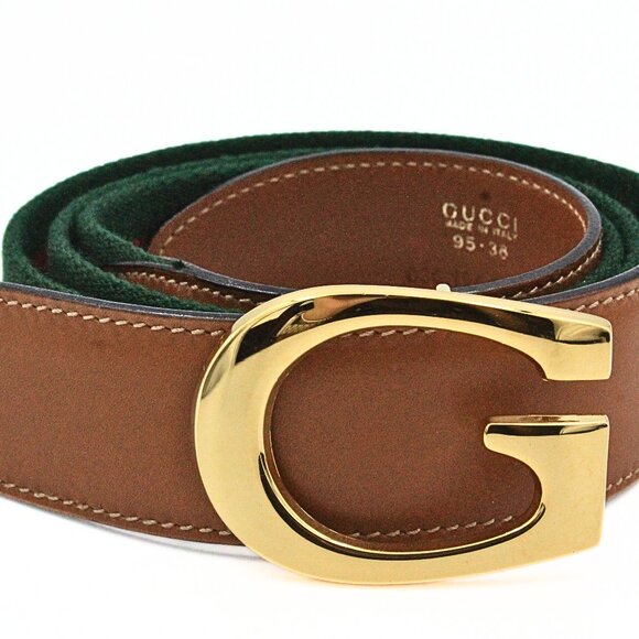 Iconic Authentic Gucci Green Red Classic Fabric Leather Vintage G Buckle Belt - Picture 1 of 12
